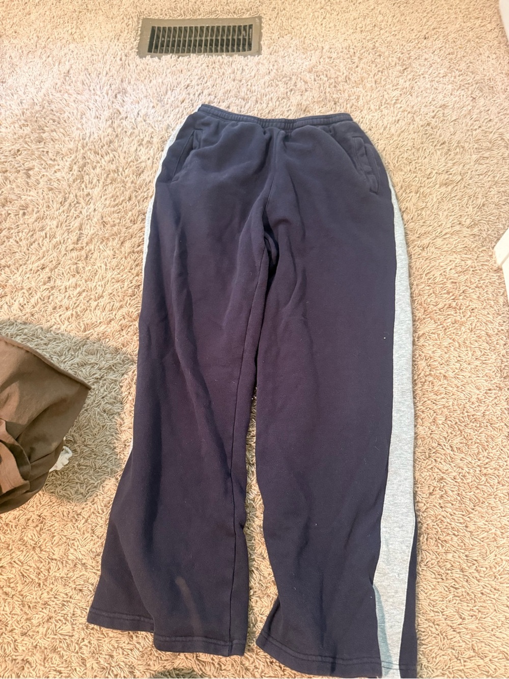 Brandy Melville navy wide leg sweatpants with grey stripe on sides